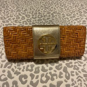 Tory Burch Metallic Saffiano Rattan Clutch